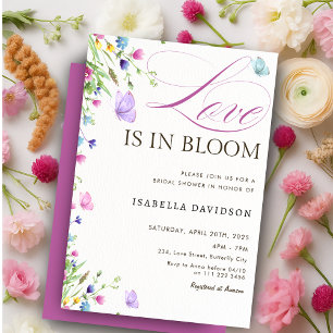 Liebe ist in Bloom Butterfly Lila Brautparty Einladung
