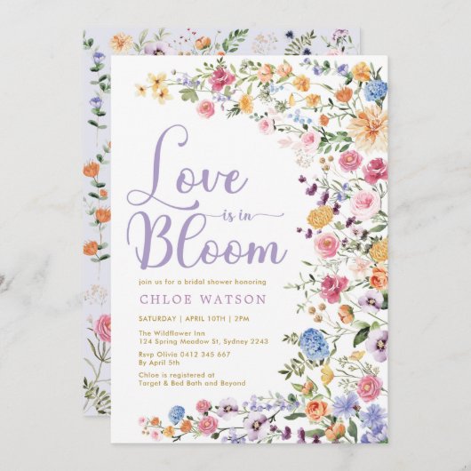 Liebe ist in Bloom | Chic Wildblume Brautparty Einladung (Vorne/Hinten)