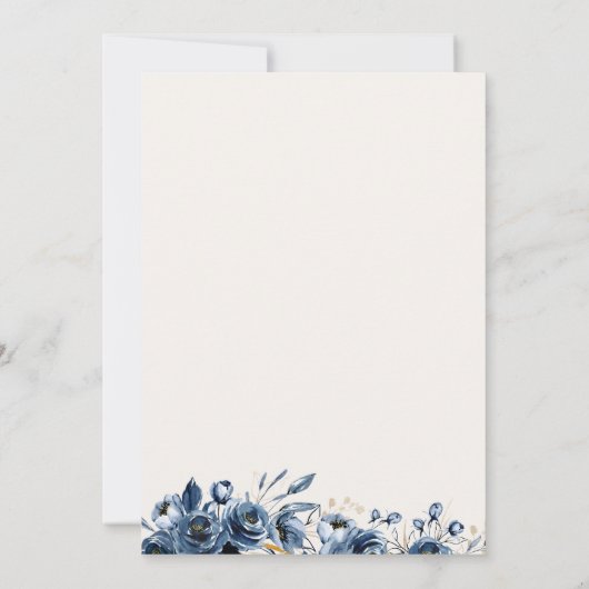 Liebe ist in Bloom Gold Arch Blue Rose Brautparty Einladung (Rückseite)