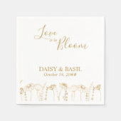 Liebe ist in Bloom Gold Wildblume Sketch Hochzeit Serviette (Vorderseite)