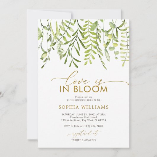 Liebe ist in Bloom | Grünes Brautparty Einladung (Vorderseite)