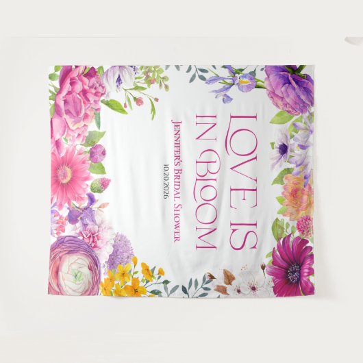 Liebe ist in Bloom | Hintergrund des Brautparty Wandteppich (Vorderseite (Horizontal))