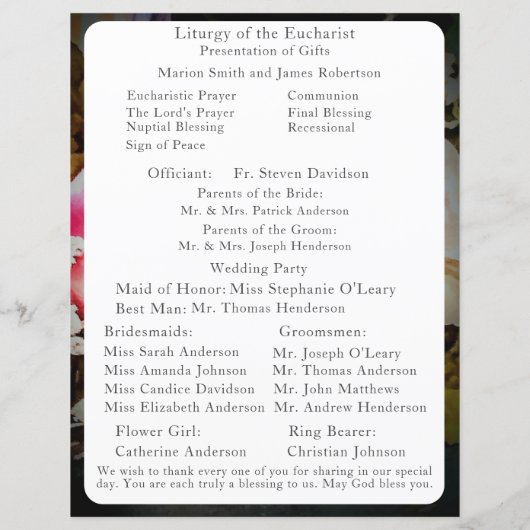 Liebe ist in Bloom Nuptial Mass Wedding Programm (Rückseite)