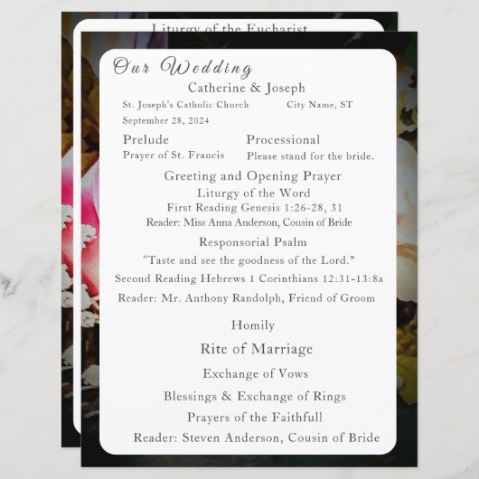 Liebe ist in Bloom Nuptial Mass Wedding Programm (Vorne/Hinten)