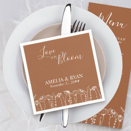 Liebe ist in Bloom Orange Wildblume Sketch Hochzei Serviette