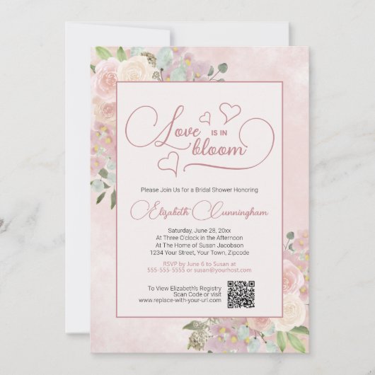 Liebe ist in Bloom Pink Brautparty QR Code Einladung (Vorderseite)