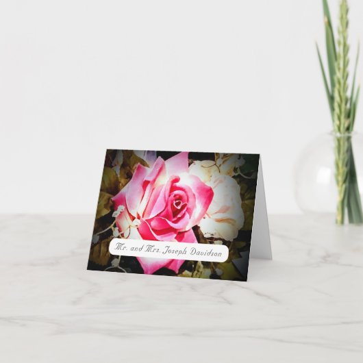 Liebe ist in Bloom Pink Rose geklappt Danke Karte (Vorderseite)