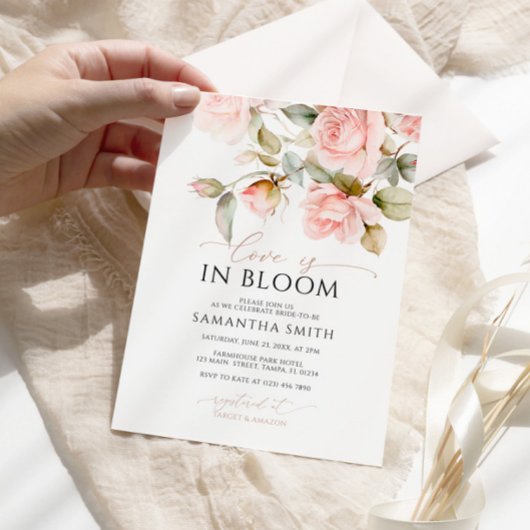 Liebe ist in Bloom Pink Rose & Green Brautparty Einladung