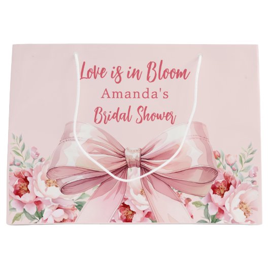 Liebe ist in Bloom rosa Bogen Blumenkohl Brautpart Große Geschenktüte (Vorderseite)