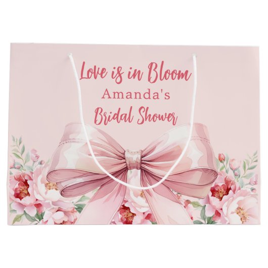 Liebe ist in Bloom rosa Bogen Blumenkohl Brautpart Große Geschenktüte (Rückseite)