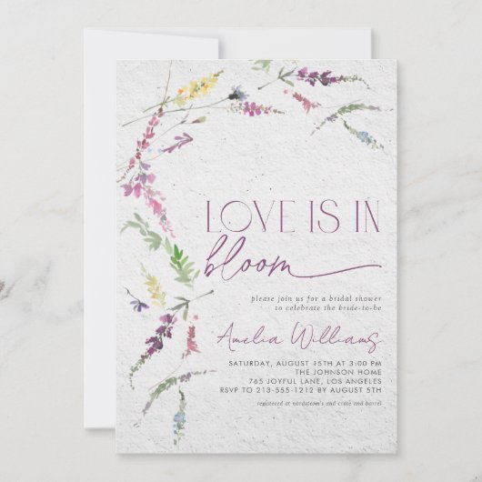 Liebe ist in Bloom rustikale Wildblume Wasserfarbe Einladung (Vorderseite)
