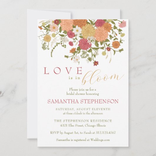 Liebe ist in Bloom Spring Boho Blumengestein Braut Einladung (Vorderseite)