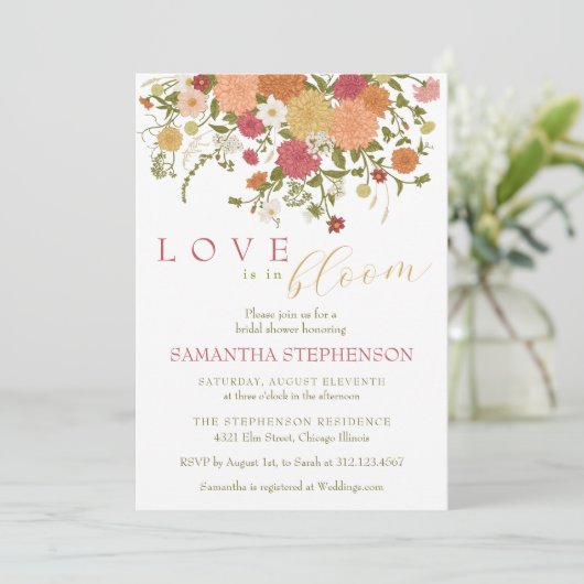 Liebe ist in Bloom Spring Boho Blumengestein Braut Einladung (Stehend Vorderseite)