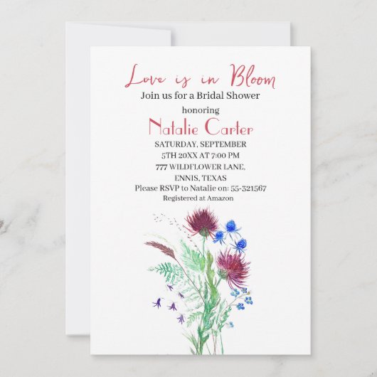 Liebe ist in Bloom Thistle Blumengestein Brautpart Einladung (Vorderseite)