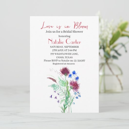 Liebe ist in Bloom Thistle Blumengestein Brautpart Einladung (Stehend Vorderseite)
