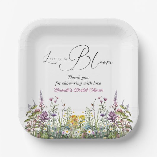 Liebe ist in Bloom Wildblume Blumenkohl Brautparty Pappteller (Vorderseite)