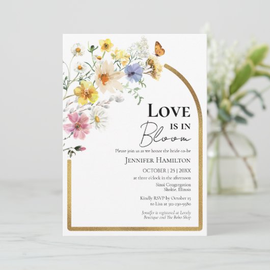 Liebe ist in Bloom | Wildblume Boho Brautparty Einladung (Stehend Vorderseite)