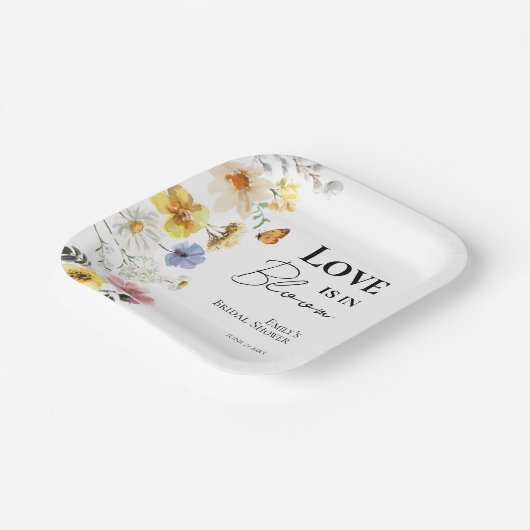 Liebe ist in Bloom | Wildblume Boho Brautparty Pappteller (Gewinkelt)