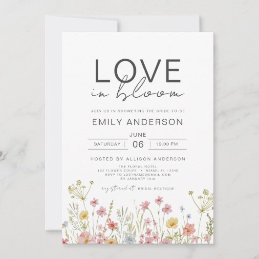 Liebe ist in Bloom Wildblume Spring Brautparty Einladung (Vorderseite)