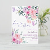 Liebe ist in blühendem Aquarell Blumenkohl-Brautpa Einladung (Stehend Vorderseite)