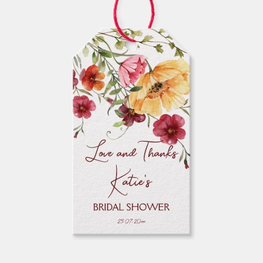 Liebe ist in blühenden burgundischen Blume Brautpa Geschenkanhänger (Vorderseite)