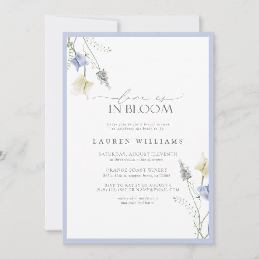 Liebe ist in blutblauer Wildblume Brautparty Einladung (Vorderseite)