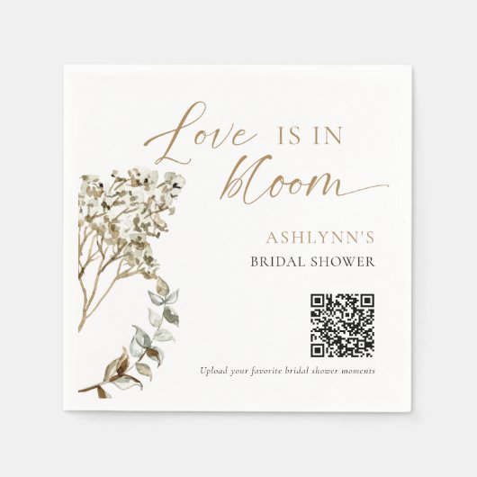 Liebe ist in Blüte Brautparty Foto-Sharing QR-Code Serviette (Vorderseite)