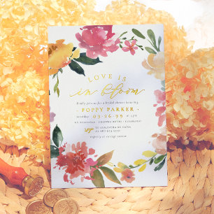 Liebe ist in Blüte Frühjahrsblumen Goldene Brautpa Folieneinladung