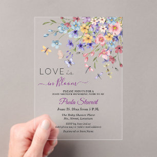 Liebe ist in Blüte Libellen Baby Shower Acryleinladungen