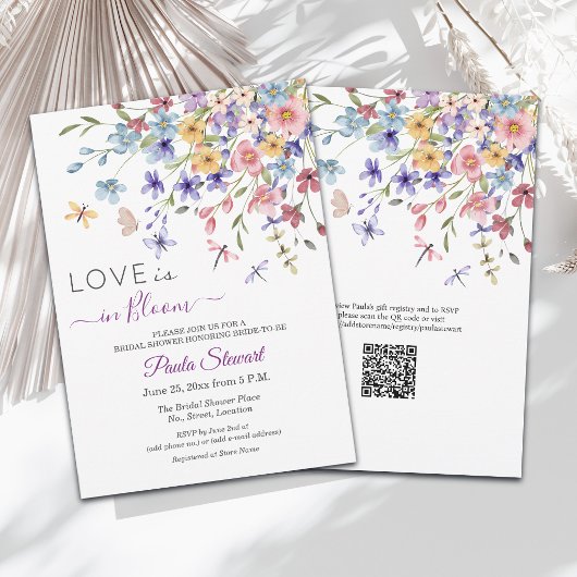 Liebe ist in Blüte Libellen QR-Code Brautparty Einladung
