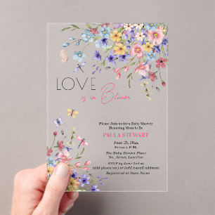 Liebe ist in Blüte Libellen Rosa Babyparty Acryleinladungen