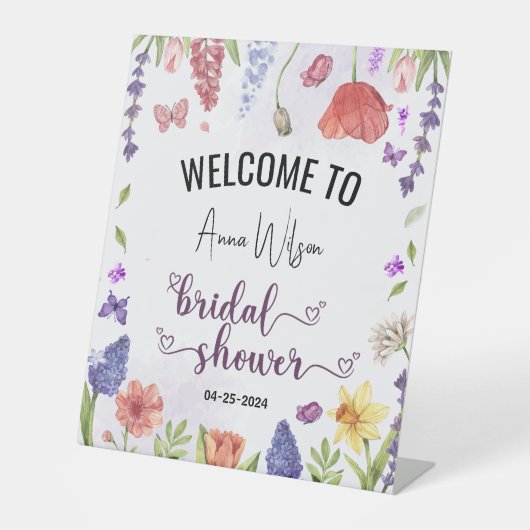 Liebe ist in Blüte lila Wildblume Brautparty Sockelschild (Vorderseite)