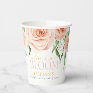 Liebe ist in Blüte Rosa Aquarell-Rose Floral Pappbecher