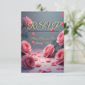 Liebe ist in Blüte - RSVP - Rosa Rosen Hochzeit Karte (Stehend Vorderseite)