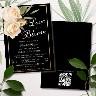 Liebe ist in Blüte Weiße Rosen Schwarze Brautparty Einladung