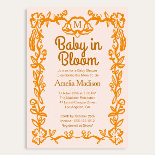 Liebe ist in Blüten Retro-Schrift Blumen-Baby-Part Einladung