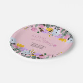 Liebe ist in Blütengrün Wildblume Blumenrosa Pappteller (Schrägansicht)