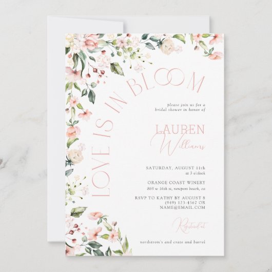 Liebe ist in blutrosa Blume Brautparty Einladung (Vorderseite)