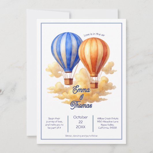 Liebe ist in der Air Hot Air Ballon Reisen Hochzei Einladung (Vorderseite)