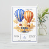 Liebe ist in der Air Hot Air Ballon Reisen Hochzei Einladung (Stehend Vorderseite)