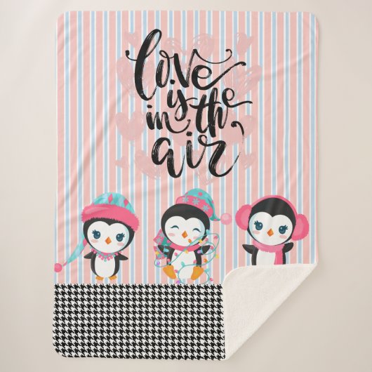 Liebe ist in der Air Pinguin Kariert Blanket Sherpadecke (Vorderseite)