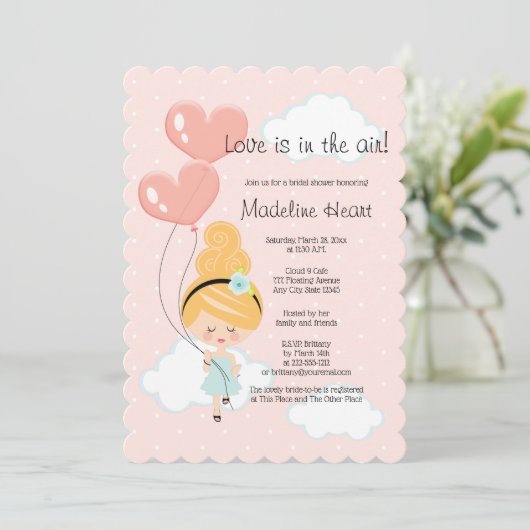 Liebe ist in der Luft Brautparty Blonde auf Wolke Einladung (Stehend Vorderseite)