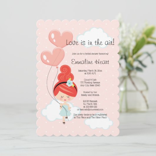Liebe ist in der Luft Brautparty Redhead Cloud 9 Einladung (Stehend Vorderseite)