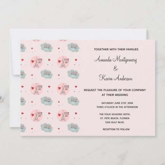 Liebe ist in der Luft Eiffelturm und Hearts Weddin Einladung (Vorderseite)