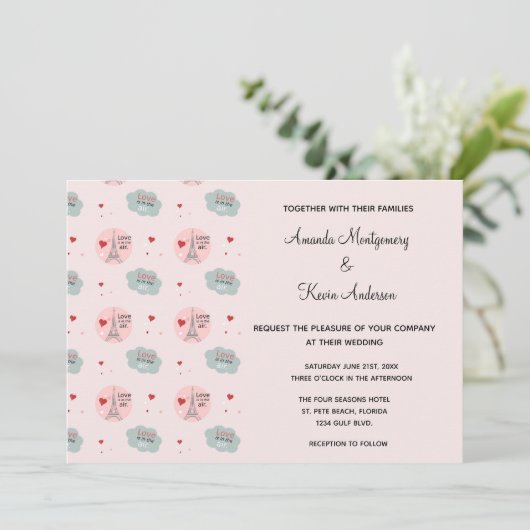 Liebe ist in der Luft Eiffelturm und Hearts Weddin Einladung (Stehend Vorderseite)
