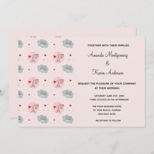 Liebe ist in der Luft Eiffelturm und Hearts Weddin Einladung (Vorne/Hinten)