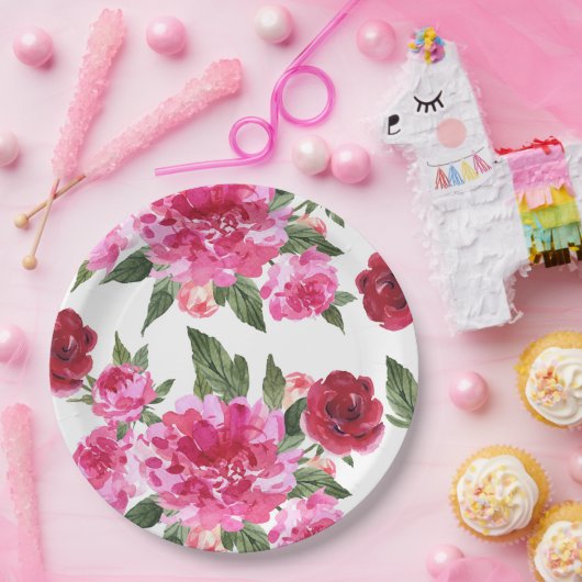 Liebe ist in der Luft rosa blumengeschmücktes Brau Pappteller (Party)