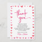 Liebe ist in der Luft rosa Herz Brautparty Dankeskarte (Vorderseite)