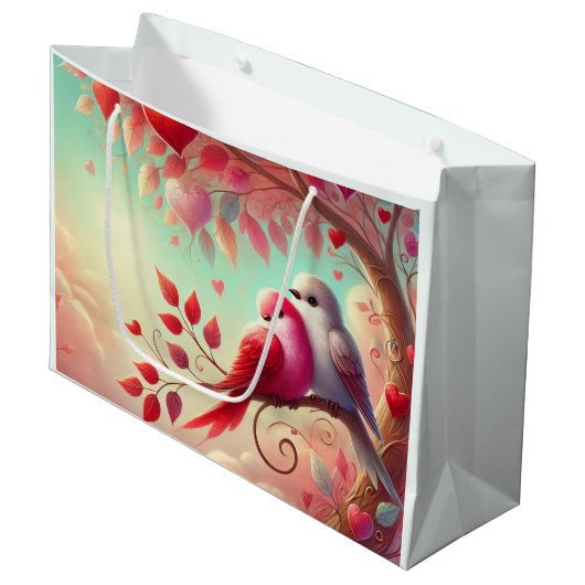 Liebe ist in der Luft Süße Vögel Große Geschenktüte (Vorderseite Schrägansicht)