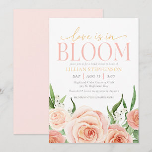Liebe ist in voller Blüte Rosa Florale Hochzeitsdu Einladung